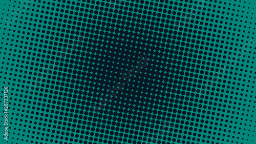 Turquoise and black retro pop art background with halftone dots design