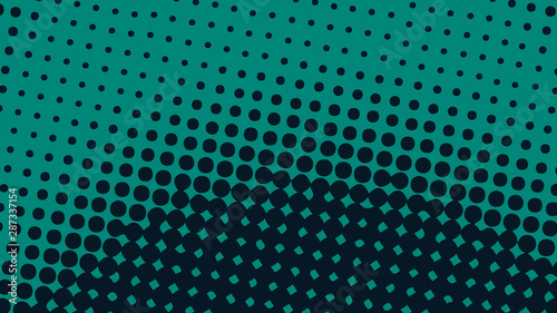 Turquoise and black modern pop art background with halftone dots design, vector illustration