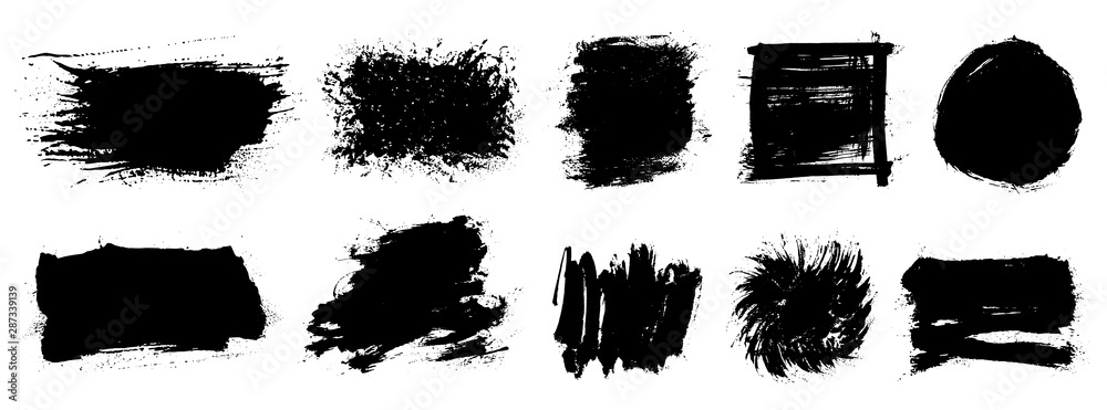 Grunge set. Detailed grunge backgrounds. Stain. Ink splash. Isolated backdrops for text or logo. Liquid. Paint strokes collection. Dust. Durt. Ink. Place for text. Design element.