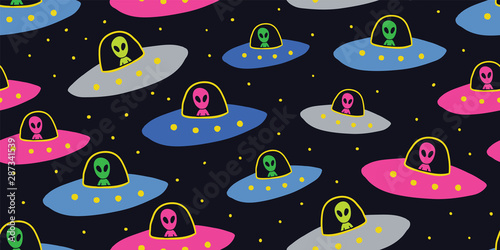 Childish seamless pattern - hand drawn cosmos ufo