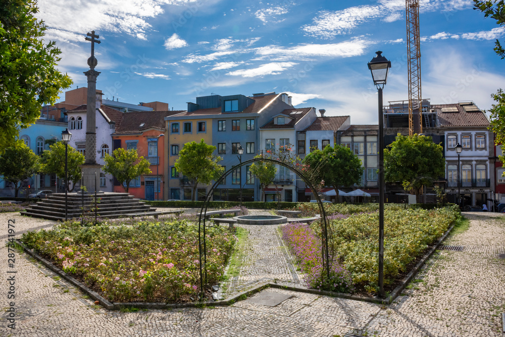 Park With Arbor and Colourful Houses, Braga, Portugal