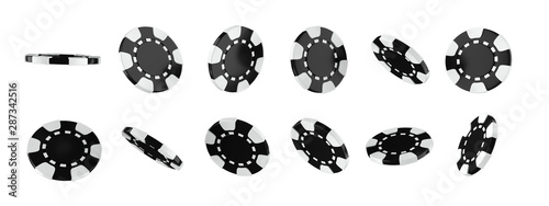 Modern Black And White Casino Chips Rotation  Isolated On The White Background - 3D Illustration 