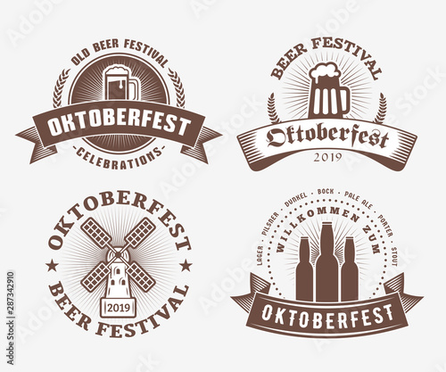 Beer festival Oktoberfest celebrations. Set of retro vintage beer badges, labels, logos for bar, pub, beer party. Vector design elements