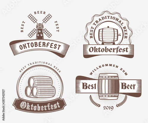 Beer festival Oktoberfest celebrations. Set of retro vintage beer badges, labels, logos for bar, pub, beer party. Vector design elements
