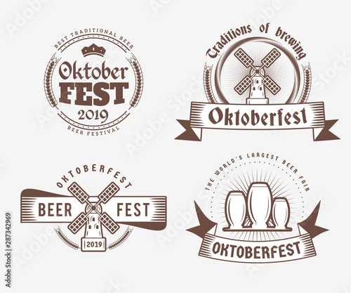 Beer festival Oktoberfest celebrations. Set of retro vintage beer badges, labels, logos for bar, pub, beer party. Vector design elements