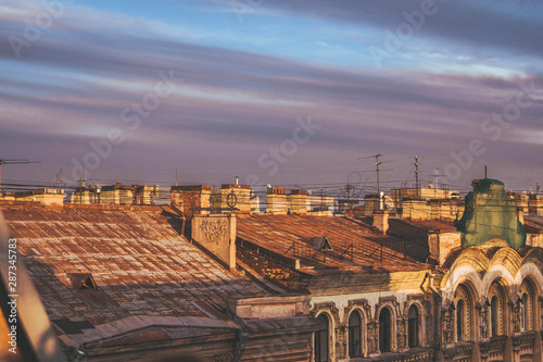roofs of the city sunset