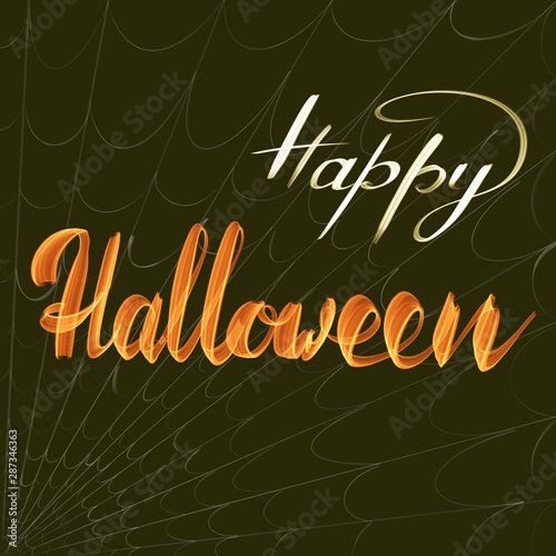 Happy Halloween lettering. Holiday calligraphy with web for banner, poster, party invitation.