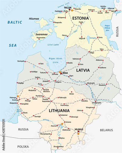 Map of the railroad tracks in the three Baltic states photo