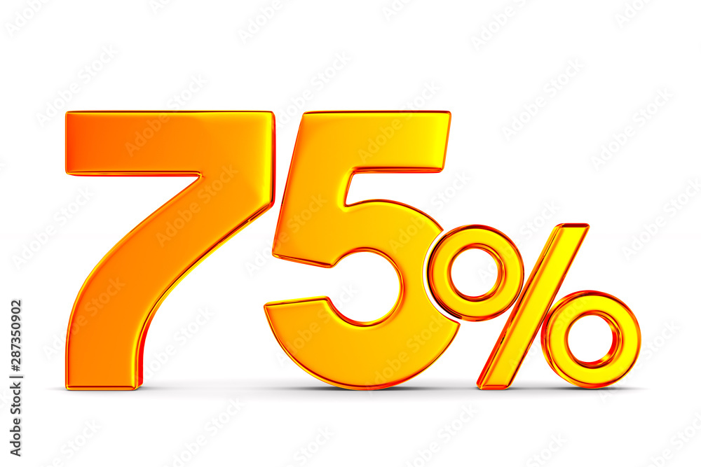 seventy five percent on white background. Isolated 3D illustration seventy five percent on white background. Isolated 3D illustration