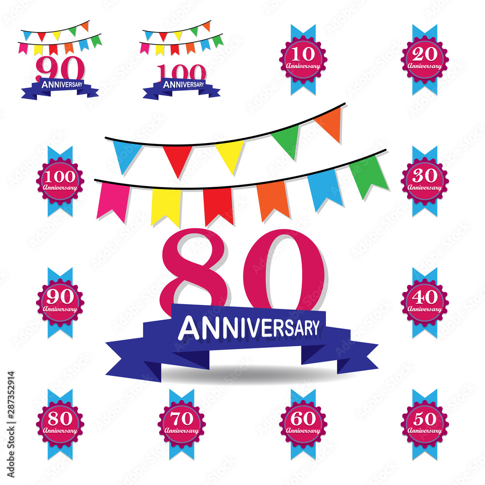 80 years multicolored icon . Set of anniversary illustration icons. Signs, symbols can be used for web, logo, mobile app, UI, UX