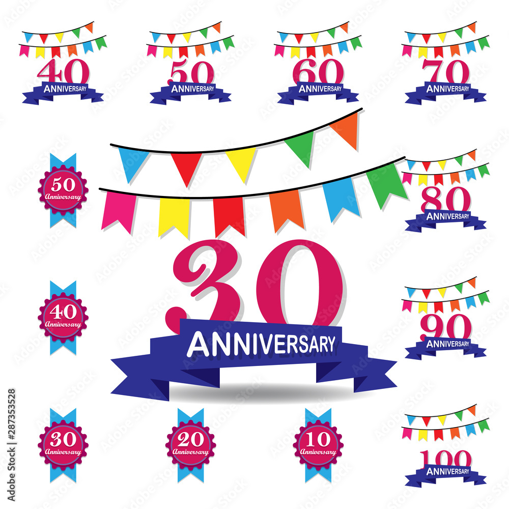 30 years multicolored icon . Set of anniversary illustration icons. Signs, symbols can be used for web, logo, mobile app, UI, UX