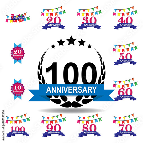 100 years multicolored icon . Set of anniversary illustration icons. Signs  symbols can be used for web  logo  mobile app  UI  UX
