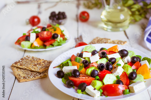 greek salad with fresh tomatoes  cucumber and olives