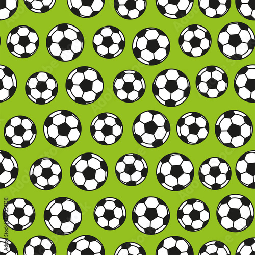 Green seamless pattern with footballs