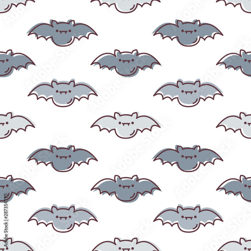 Seamless halloween pattern with cute bats for greeting card  gift box  fabric  web design. Isolated on white.