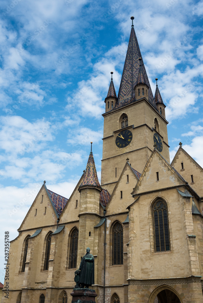 Exterior view of the Lutheran Cathedral of Sibiu, in Transylvania (Romania).