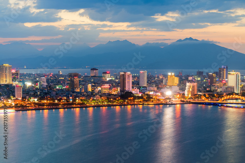 Da Nang city skyline cityscape at Han river at twilight in Da Nang  central Vietnam