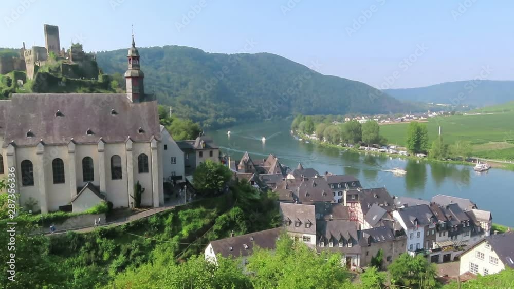 Carmine Church of Beilstein at Moselle River in Germany. Vineyard landscape. Carmine Church of Beilstein at Moselle River in Germany. Vineyard landscape.