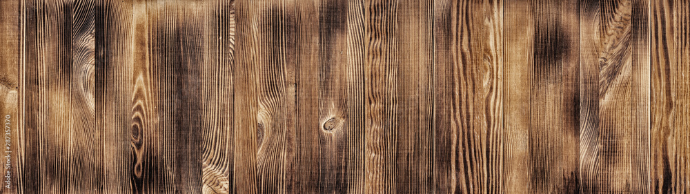 Wide natural wood board panoramic texture. Widescreen wooden pattern. Long rustic background - obrazy, fototapety, plakaty 