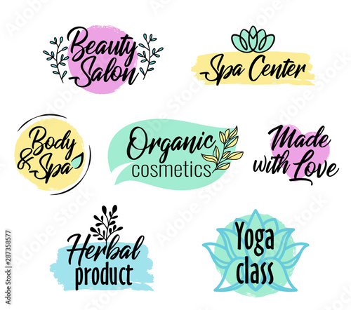 Brush style logo set, beauty and spa product, personal care