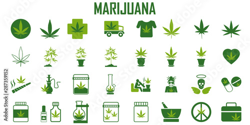 marijuana, cannabis, leaf, weed, medical, drug  flat icons. mono vector symbol