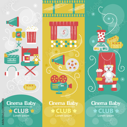 Set design cards with cute cinema icons.