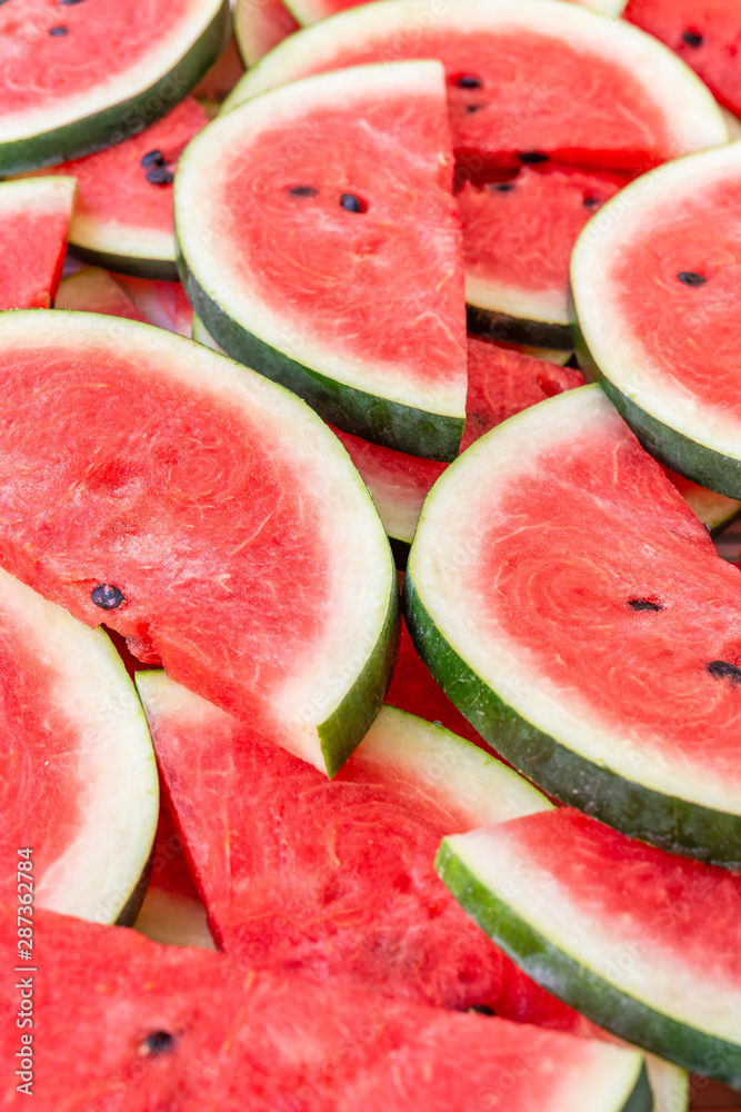 Close-up of fresh slices red watermelon.