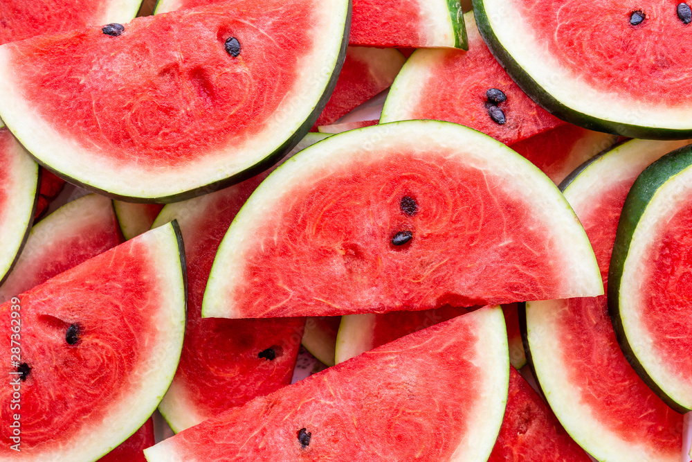 Top view. Close-up of fresh slices red watermelon. Top view. Close-up of fresh slices red watermelon.