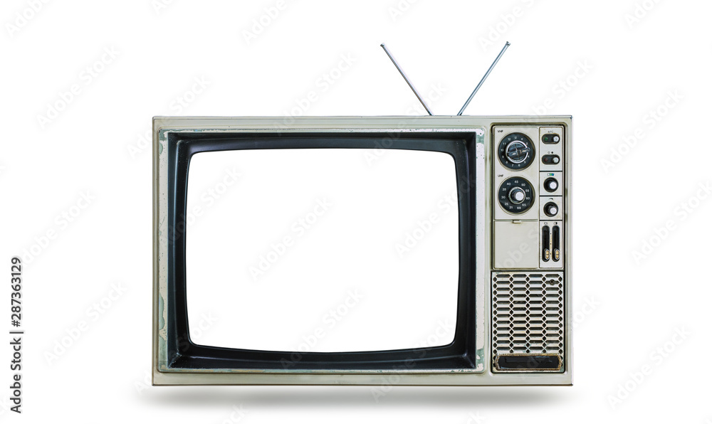 Classic old TV isolated on a white background. Beautiful vintage television with antenna