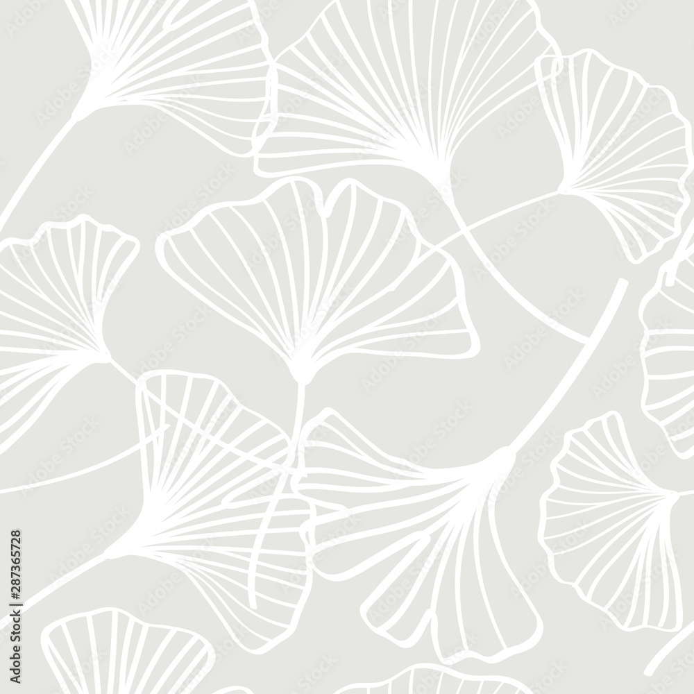 Vector ginkgo leaves seamless pattern, white and gray