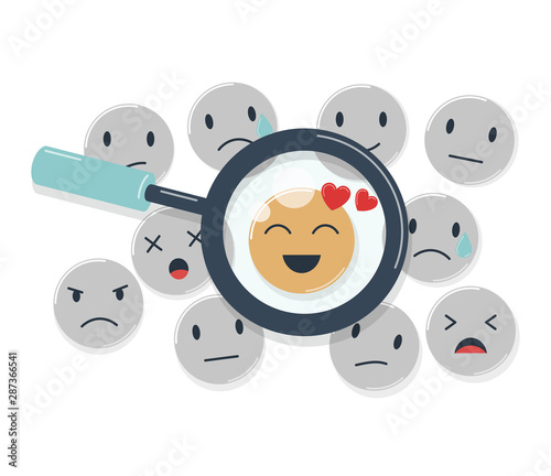 Emotional targeting, branding concept. Magnifier search for emotions. Advertising settings for target market, audience.