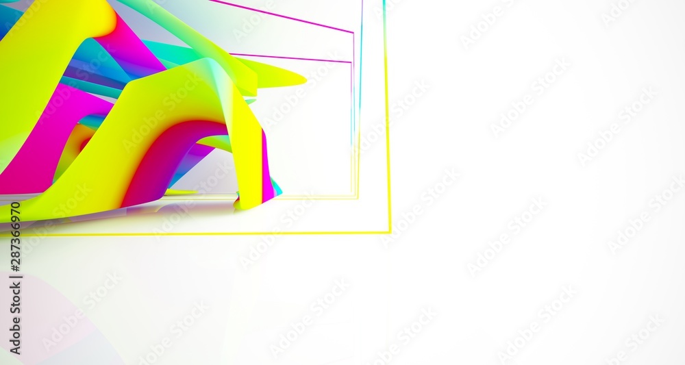 Obraz premium Abstract dynamic interior with colored gradient smooth objects. 3D illustration and rendering