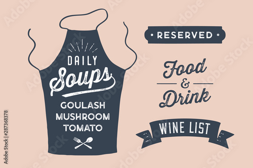 Set vintage graphic and typography. Wall decor, poster, sign, kitchen design