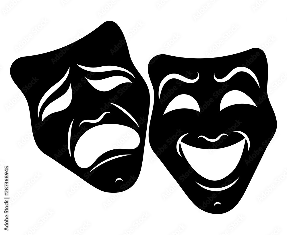 Theatre Masks. Drama and comedy. Illustration for the theater. Tragedy