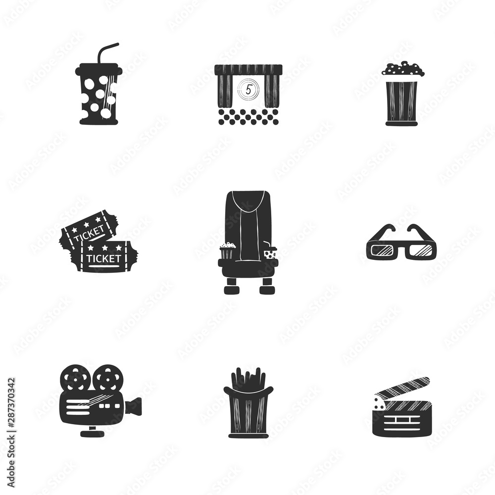 Set of cinema silhouette black icon for different design. Set of cinema silhouette black icon for different design.
