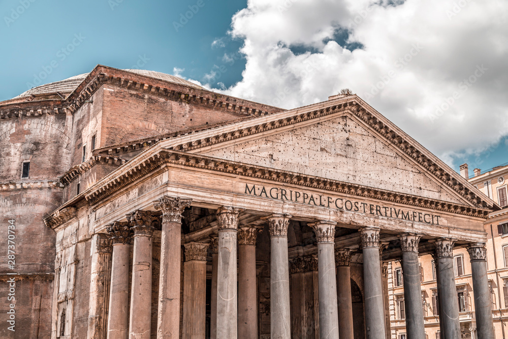 Exterior view of the historical Pantheon in Rome, Italy