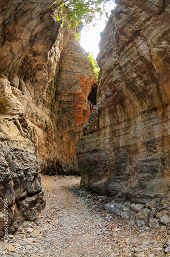 Interesting rocks forming a narrow passage in the Imbros Gorge on the island of Crete