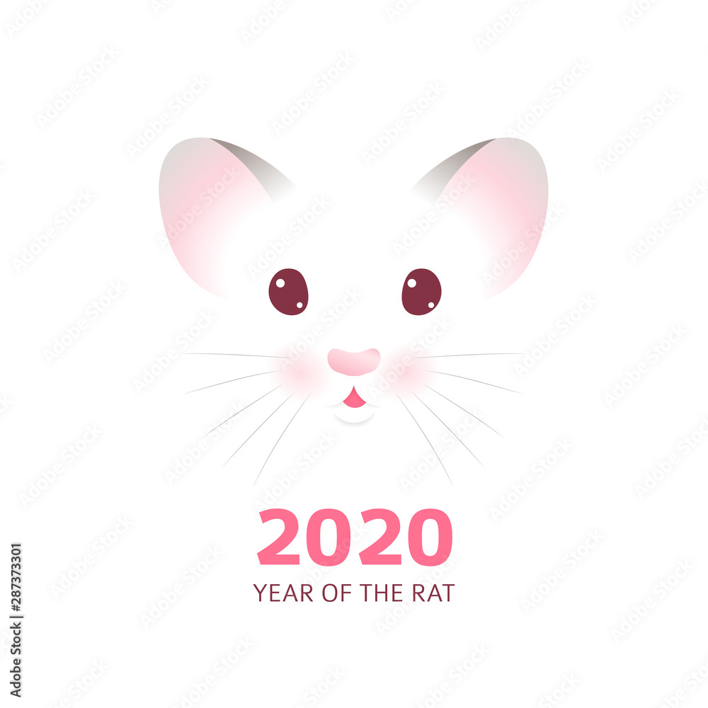 Rat ears, eyes, nose on white background. New year 2020