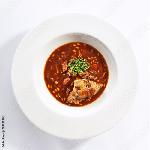 Tomato soup with beef ribs top view