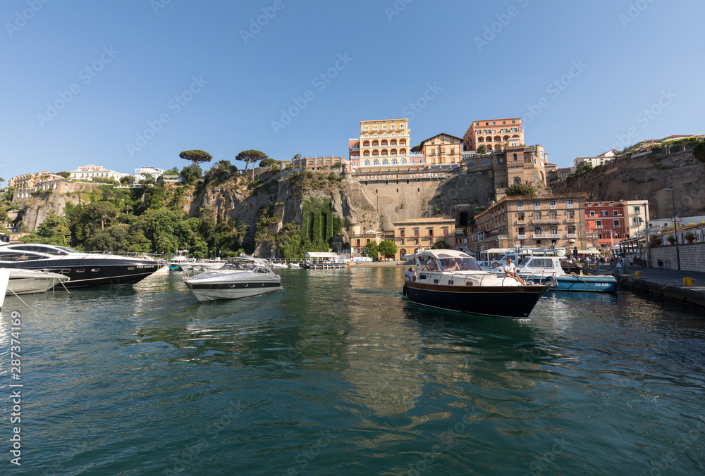  View of Marina and hotels on the cliffs in Sorrento. Gulf of Naples, Campania, Italy