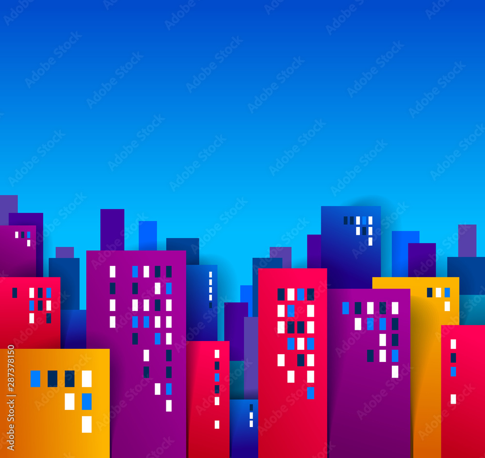 City houses buildings paper cut cartoon kids game style vector illustration, modern minimal design of cute cityscape, urban life.