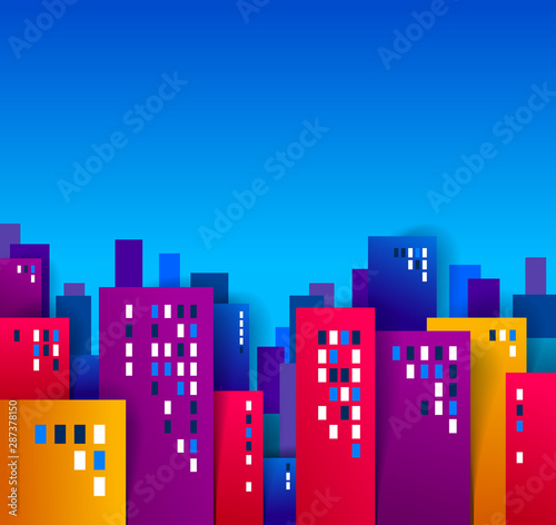 City houses buildings paper cut cartoon kids game style vector illustration, modern minimal design of cute cityscape, urban life.