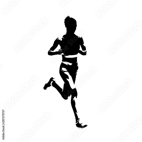 Running woman, abstract ink drawing isolated vector silhouette, comic style. Marathon runner
