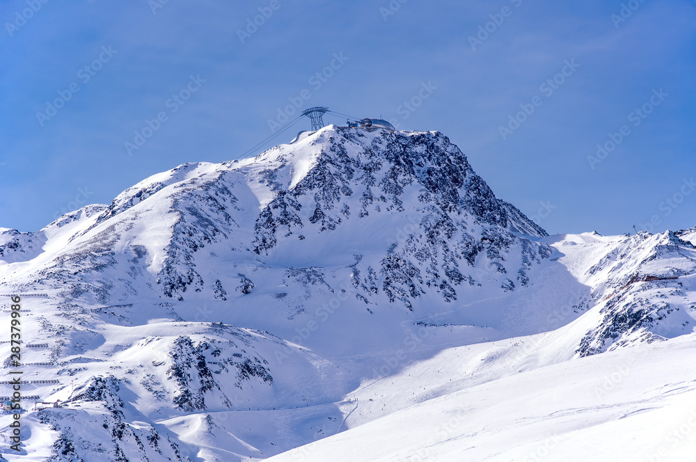 Gaislachkogl summit, Gaislachkoglbahn, ski slopes and pistes in Solden ski resort in Otztal Alps in Tirol, Austria