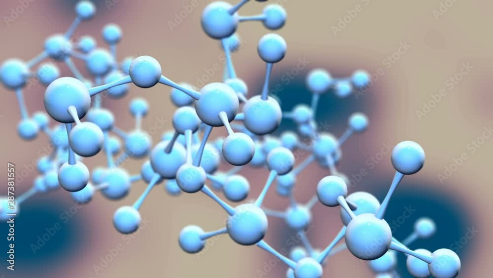 3d molecules rotating in abstract space, microscope view of schematic model 3d molecules rotating in abstract space, microscope view of schematic model