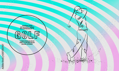 Golf player with a stick. Vector outline of soccer player sport illustration.