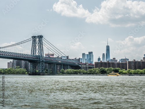 Williamsburg Bridge from Brooklyn New York looking towards Manhattan across the river.