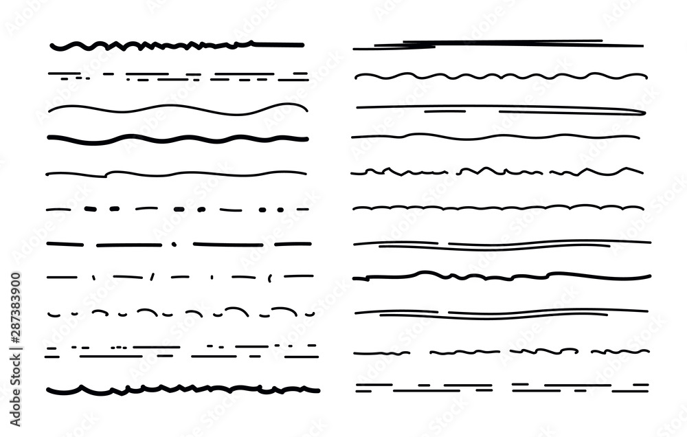Sketch underlines. Crosshatch pen brush lines, pencil textured strokes