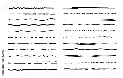 Sketch underlines. Crosshatch pen brush lines, pencil textured strokes. Scribble marker borders. Handmade chalk underline vector set. Illustration sketchy underline, highlight paint drawing pen stripe