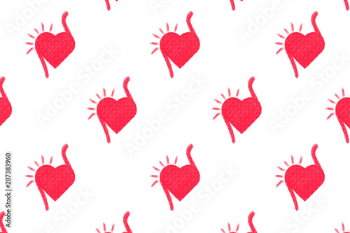 Pattern with red heart. Modern element on white background.